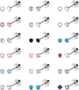 18Pairs 20G Titanium Steel Stud Earrings Set for Women Men Moonstone Turquoise CZ Stud Earrings Cartilage Heilx Tragus Stud Earrings Hypoallergenic Flat Back Stud Earring 3MM 4MM 5MM