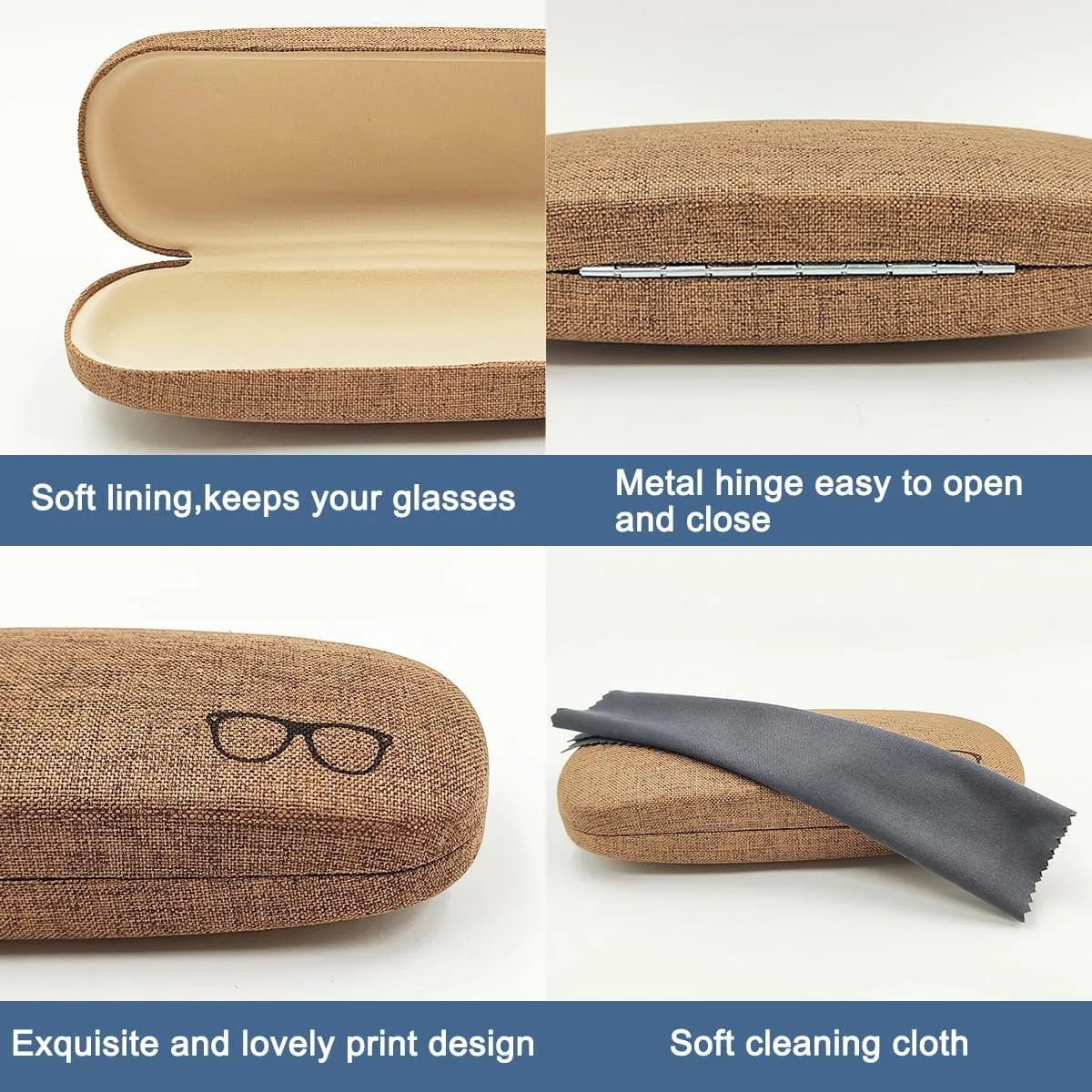 3 Pack Hard Shell Eyeglasses Case, Unisex Portable Glasses Protection Case Linen Fabrics Glasses Case