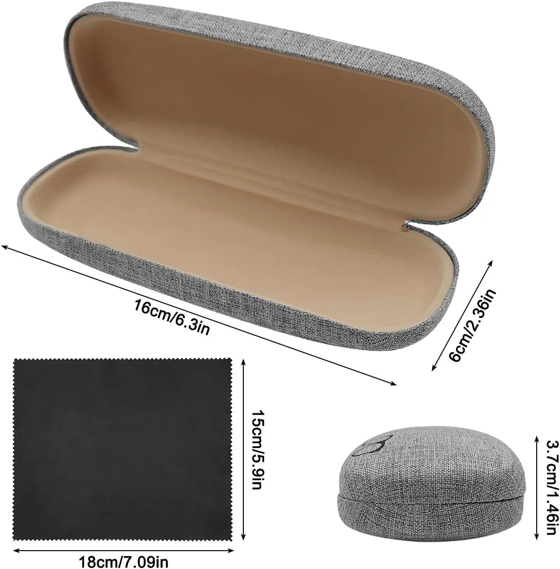 3 Pack Hard Shell Eyeglasses Case, Unisex Portable Glasses Protection Case Linen Fabrics Glasses Case