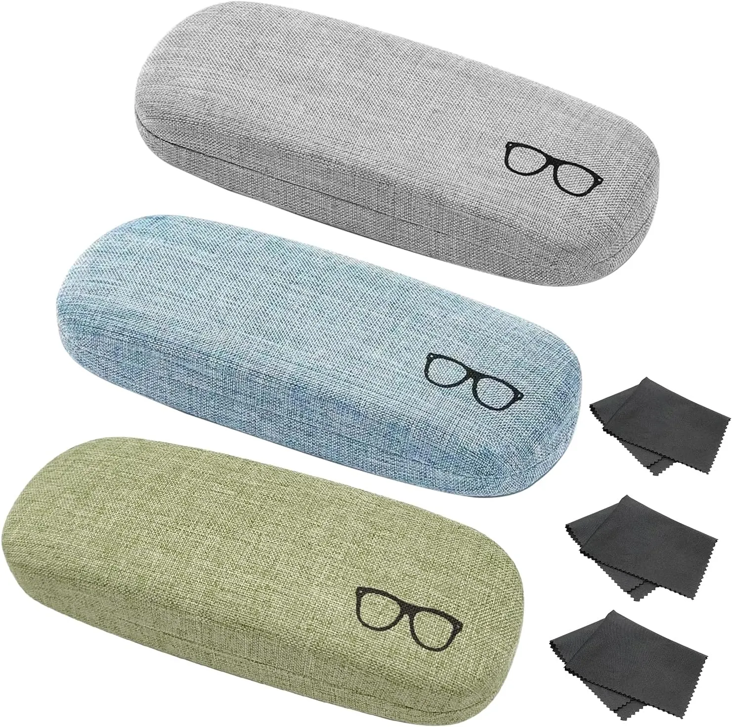 3 Pack Hard Shell Eyeglasses Case, Unisex Portable Glasses Protection Case Linen Fabrics Glasses Case