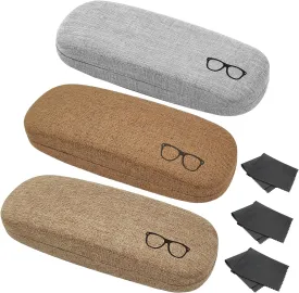3 Pack Hard Shell Eyeglasses Case, Unisex Portable Glasses Protection Case Linen Fabrics Glasses Case
