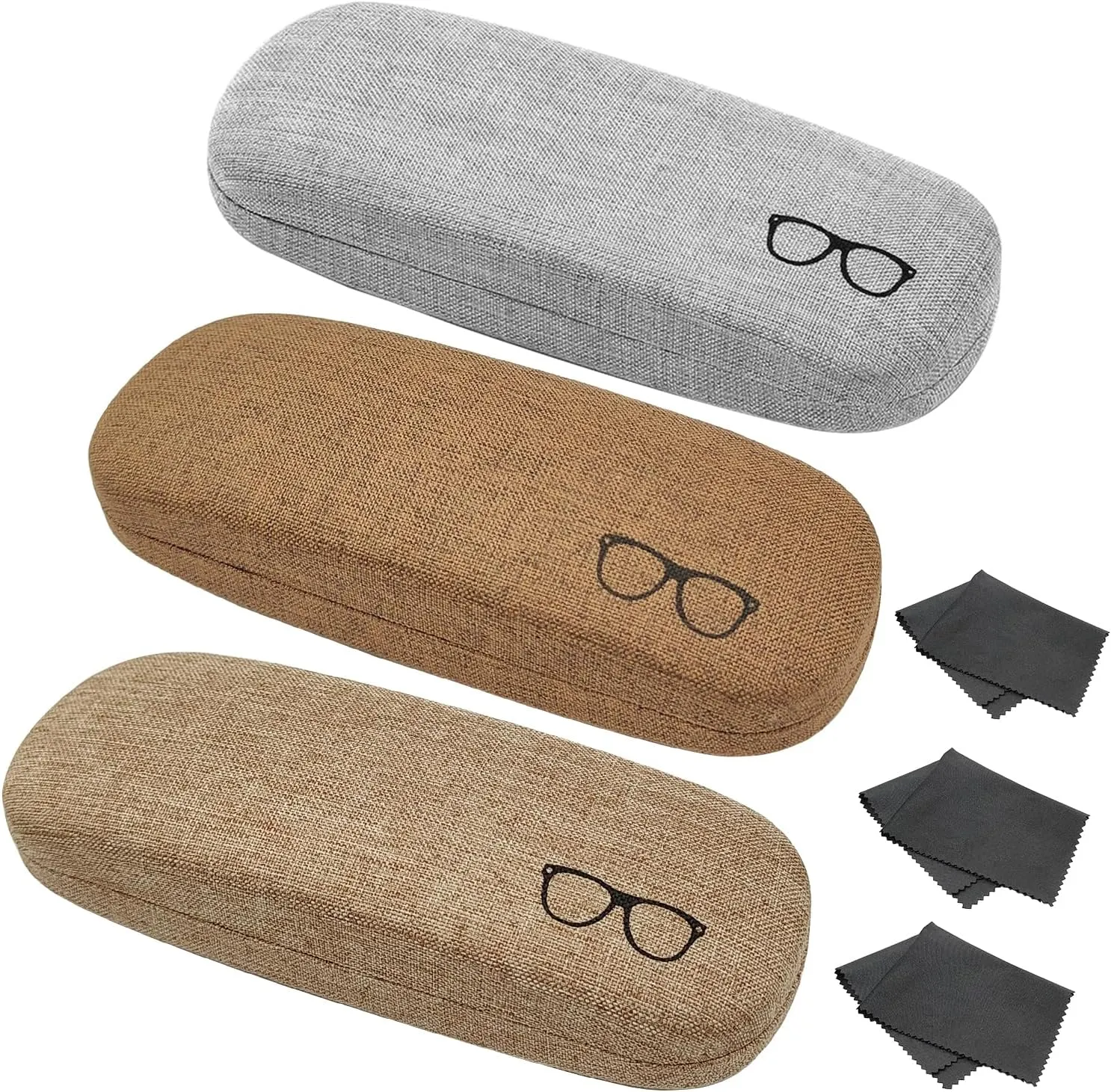 3 Pack Hard Shell Eyeglasses Case, Unisex Portable Glasses Protection Case Linen Fabrics Glasses Case