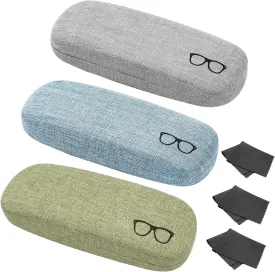 3 Pack Hard Shell Eyeglasses Case, Unisex Portable Glasses Protection Case Linen Fabrics Glasses Case