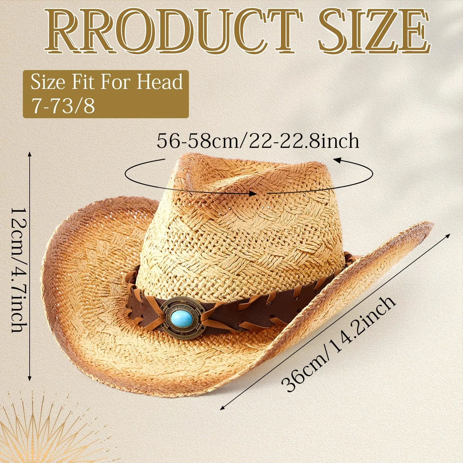 3 Pack Straw Cowboy Hats for Women Men Western Style Adjustable Band Wide Brim Cowgirl Hats for Outdoor