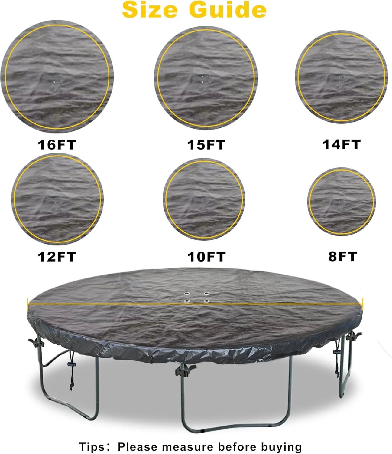 8 FT Trampoline Cover 8-16 Ft Trampoline Winter Cover, Easy to Install Trampoline Protective Cover, Waterproof Trampoline Covers, Anti-UV, Snow, Dust-Proof Trampoline Weather Cover Black