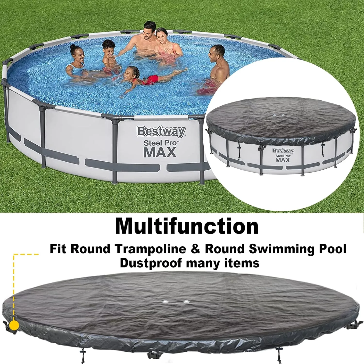 8 FT Trampoline Cover 8-16 Ft Trampoline Winter Cover, Easy to Install Trampoline Protective Cover, Waterproof Trampoline Covers, Anti-UV, Snow, Dust-Proof Trampoline Weather Cover Black