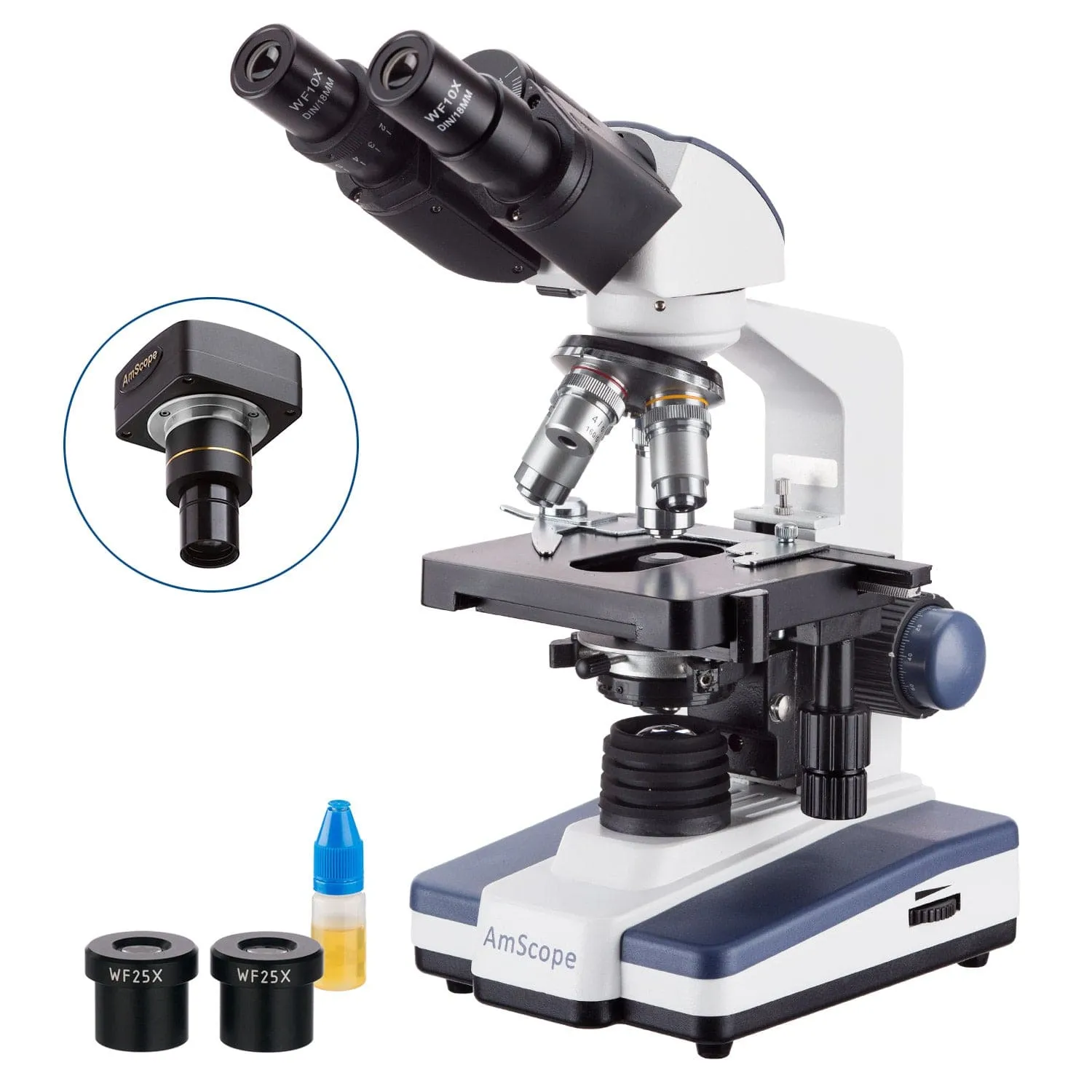 AmScope B120 Series Student & Professional LED Binocular Compound Microscope w/Siedentopf Head, 3D Mechanical Stage & Optional Digital Camera