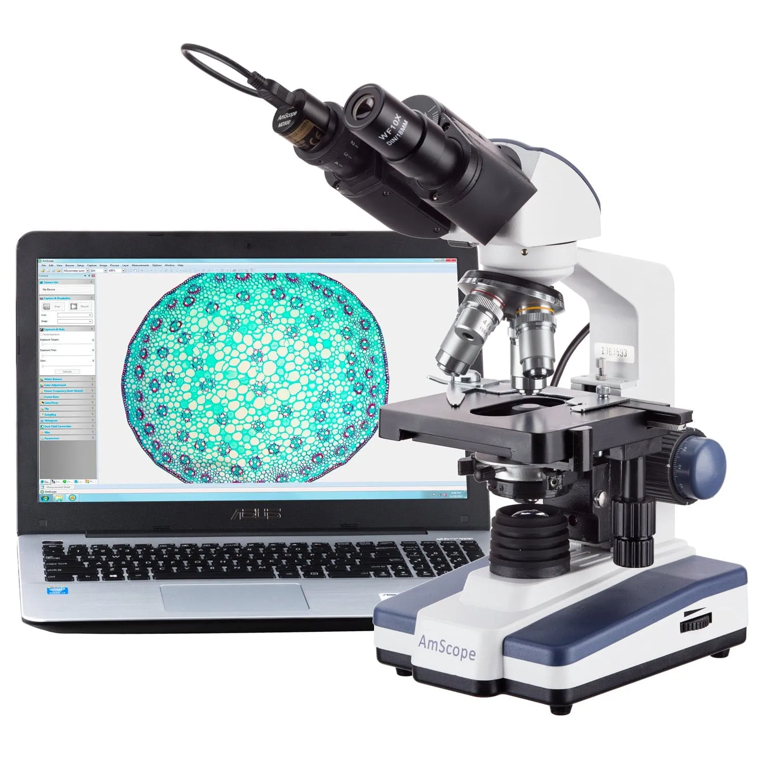 AmScope B120 Series Student & Professional LED Binocular Compound Microscope w/Siedentopf Head, 3D Mechanical Stage & Optional Digital Camera