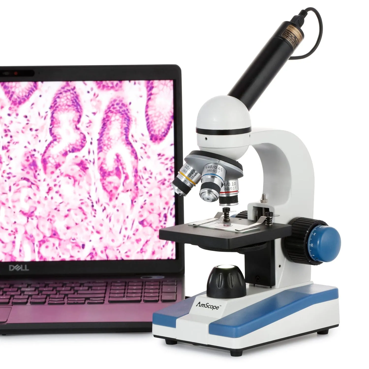 AmScope M150 Series Portable LED Monocular Student Compound Microscope 40X-1000X Magnification With Optional Camera