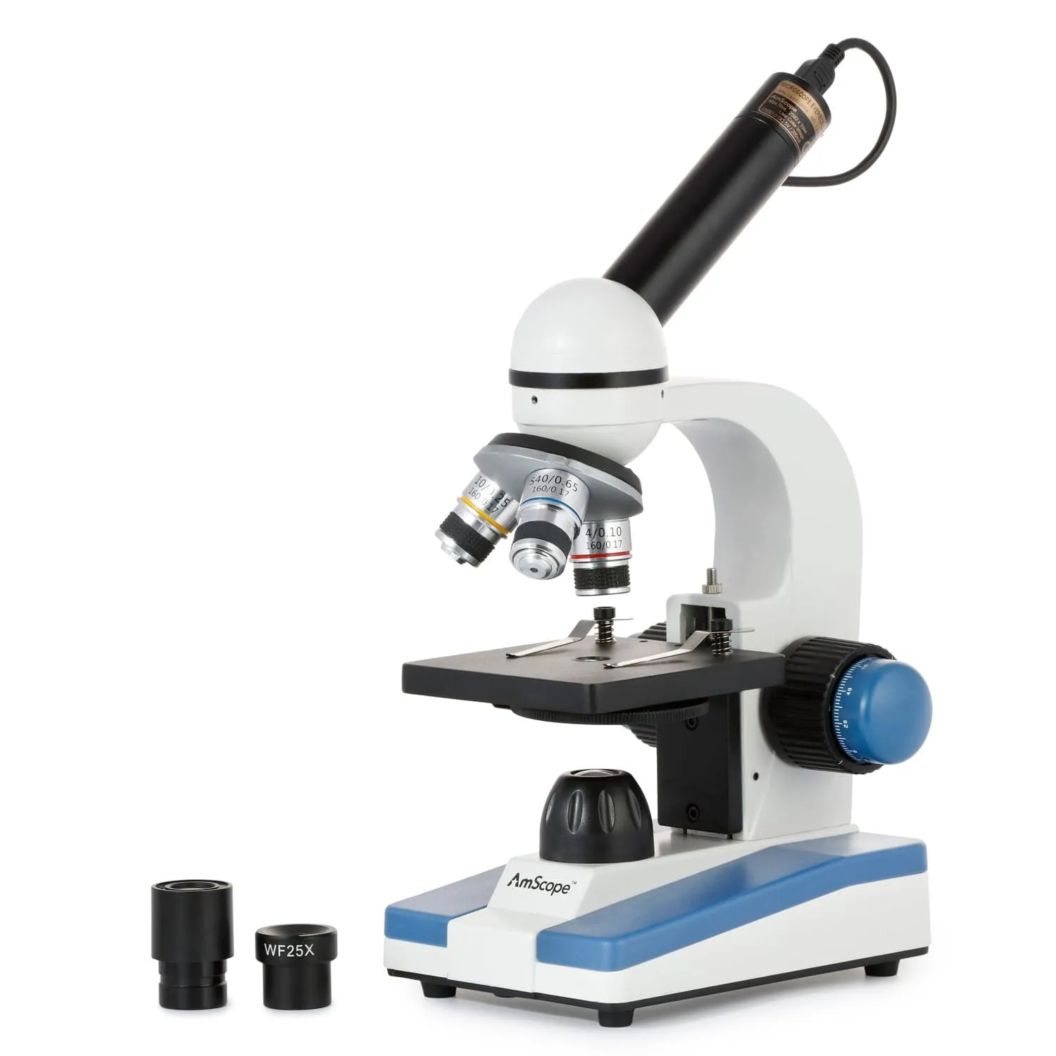 AmScope M150 Series Portable LED Monocular Student Compound Microscope 40X-1000X Magnification With Optional Camera