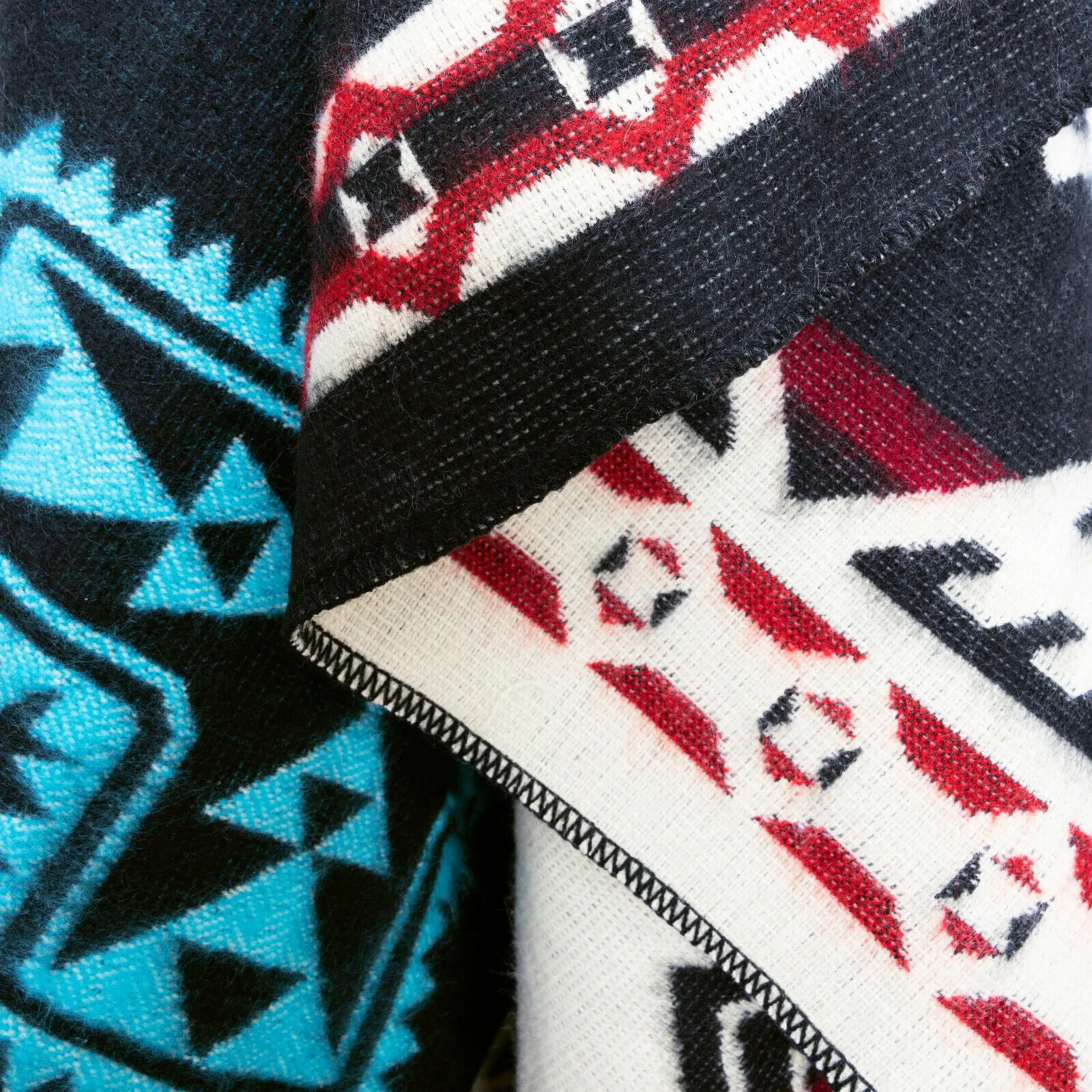 Angashco - Baby Alpaca Blanket - Extra Large Reversible - Aztec Cross Southwest Pattern - Black/Sky Blue/Yellow