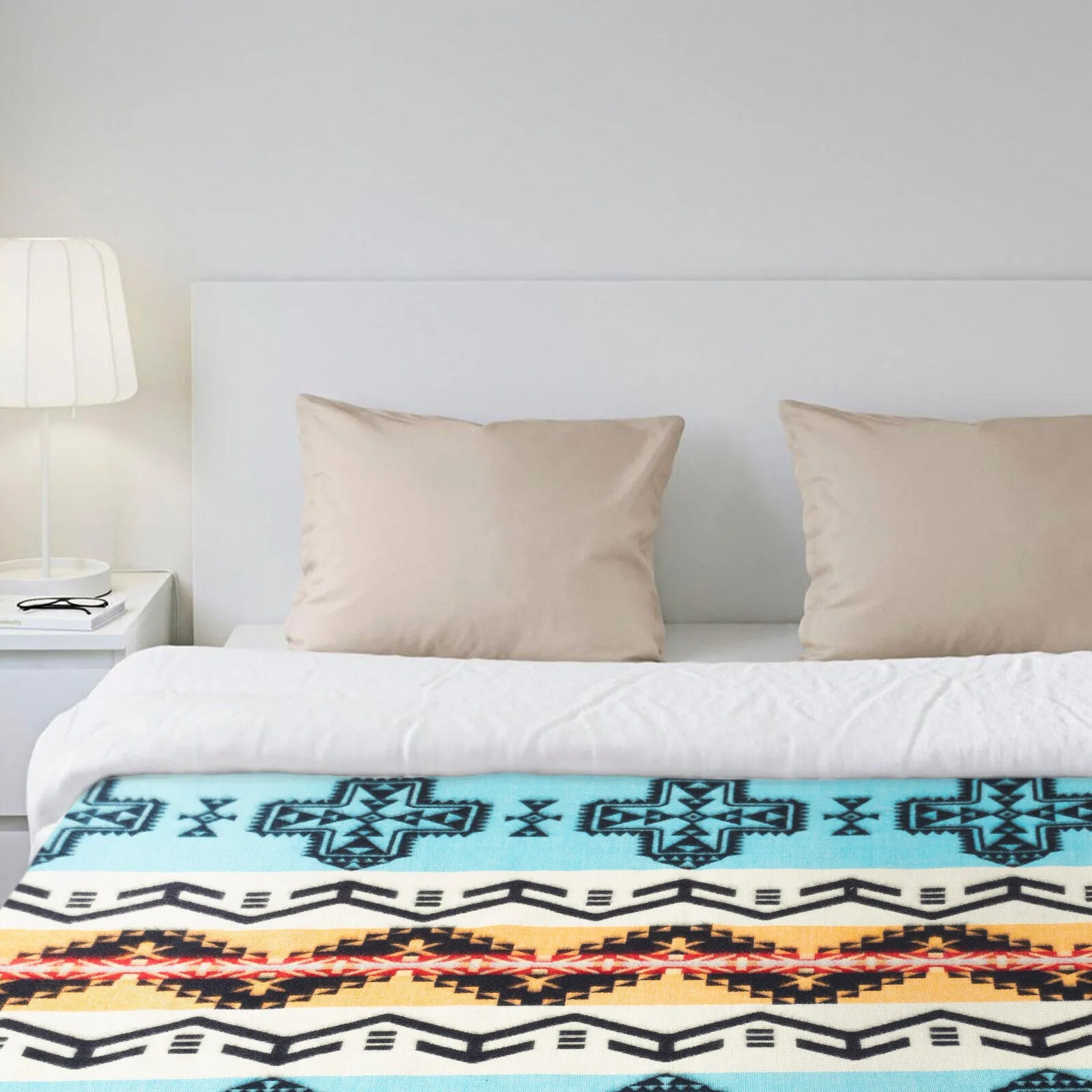 Angashco - Baby Alpaca Blanket - Extra Large Reversible - Aztec Cross Southwest Pattern - Black/Sky Blue/Yellow