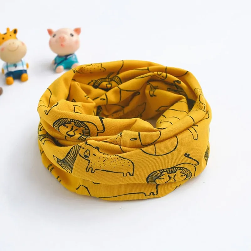 Autumn Winter Children Boys Girls Baby Scarf Cartoon Dinosaur Pattern Cotton O Ring Neck Scarves Spring Warm Scarf