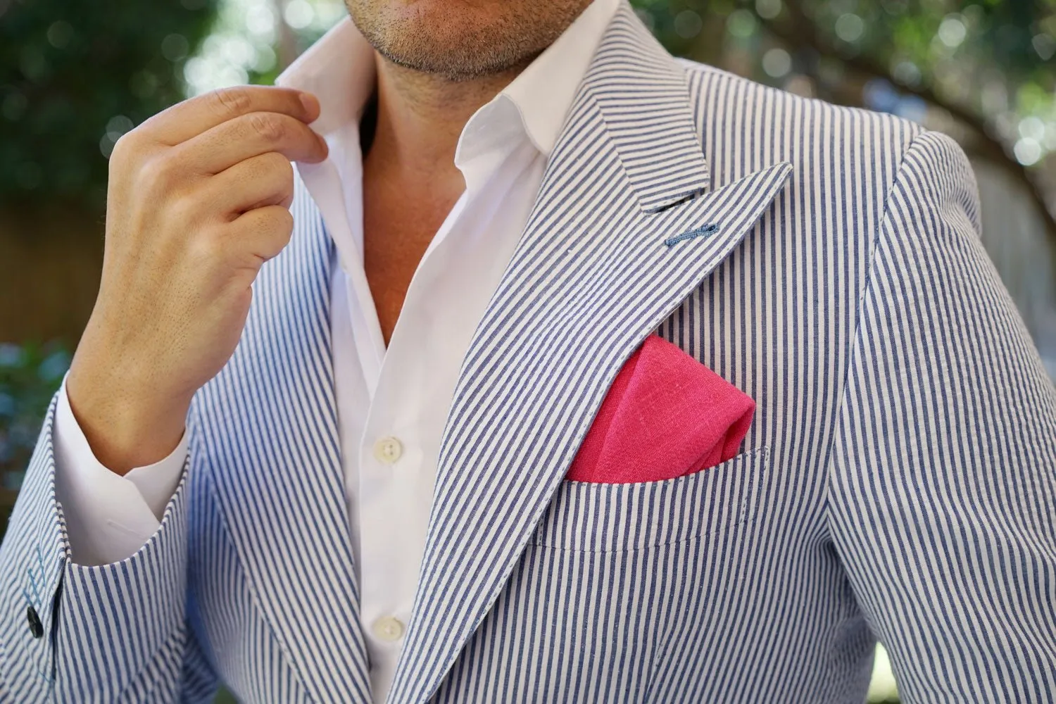 Begonia Hot Pink Linen Pocket Square