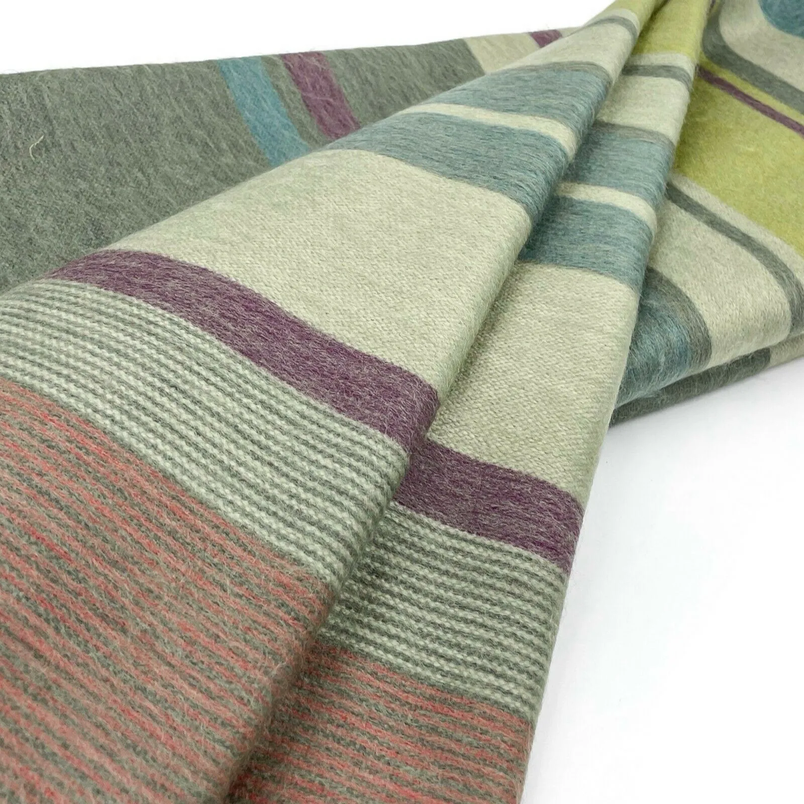 Biblian - Baby Alpaca Wool Throw Blanket / Sofa Cover - Queen 96" x 67" - striped cream/pistachio/turquoise/grey