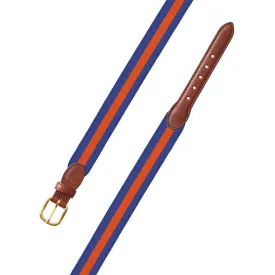 Blue & Orange Grosgrain Ribbon Leather Tab Belt
