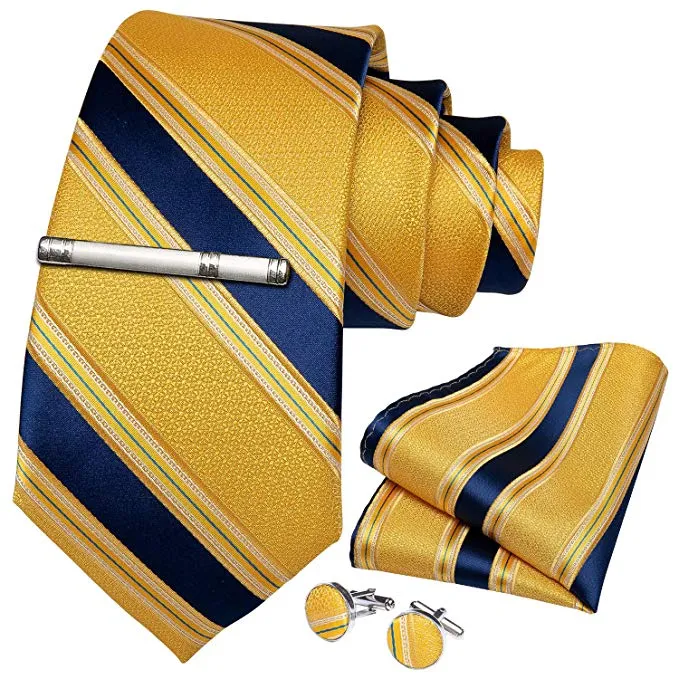 Blue and Yellow Silk Necktie Set-DBG469