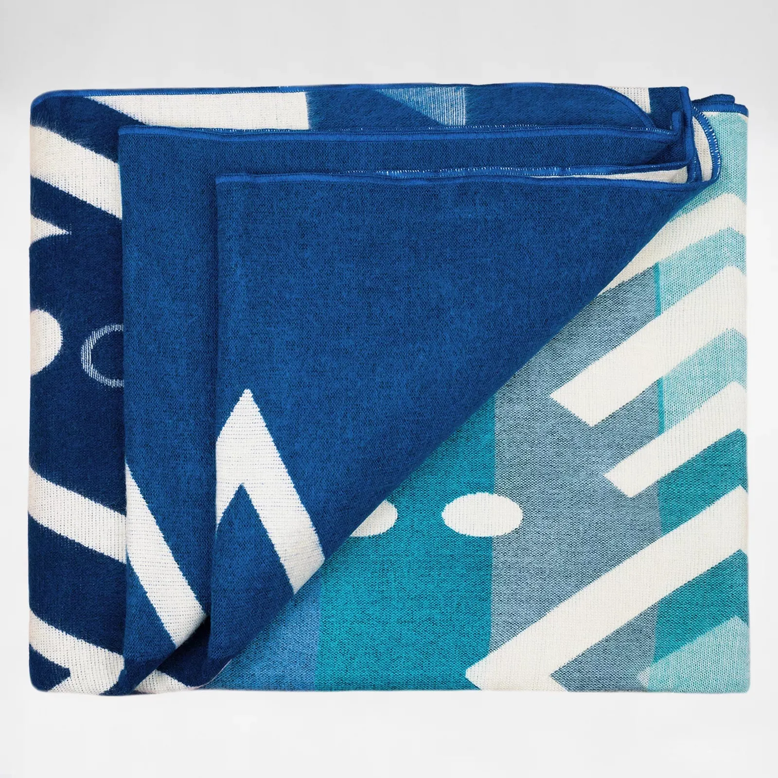Bobonaza - Baby Alpaca Blanket - Thick Extra Large Reversible - Aztec Southwest Pattern Blue