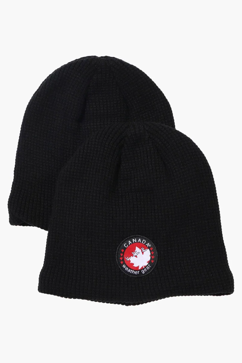 Canada Weather Gear 2 Pack Plush Lined Beanie Hat - Black
