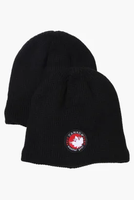 Canada Weather Gear 2 Pack Plush Lined Beanie Hat - Black