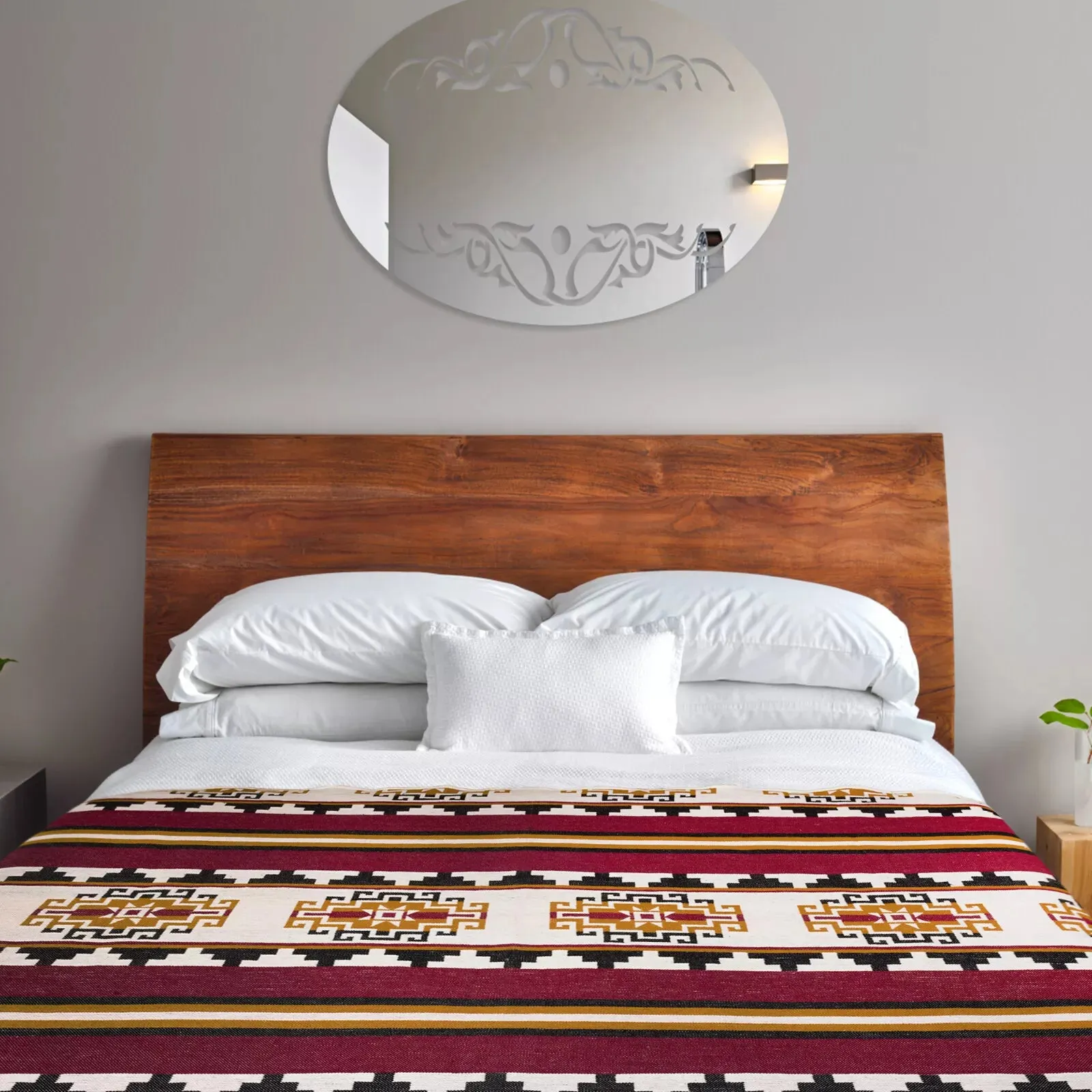 Capirona - Heavy and Thick Extra Large Llama wool artisanal handwoven Blanket - Burgundy/Mustard - Aztec Pattern