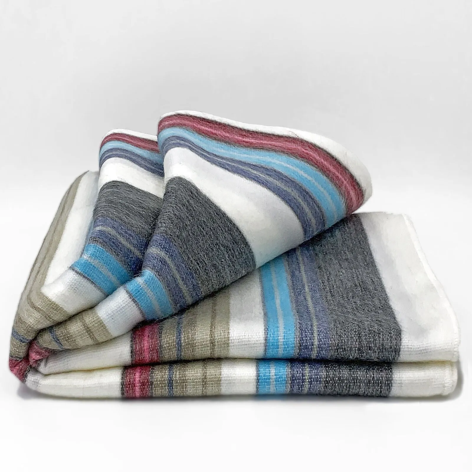 Carihuairazo - Baby Alpaca Wool Throw Blanket / Sofa Cover - Queen 90" x 63" - multi colored thin stripes pattern