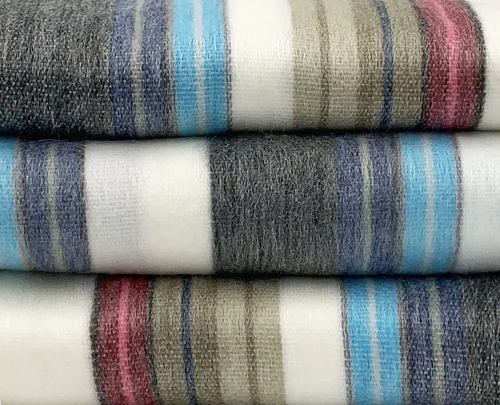 Carihuairazo - Baby Alpaca Wool Throw Blanket / Sofa Cover - Queen 90" x 63" - multi colored thin stripes pattern