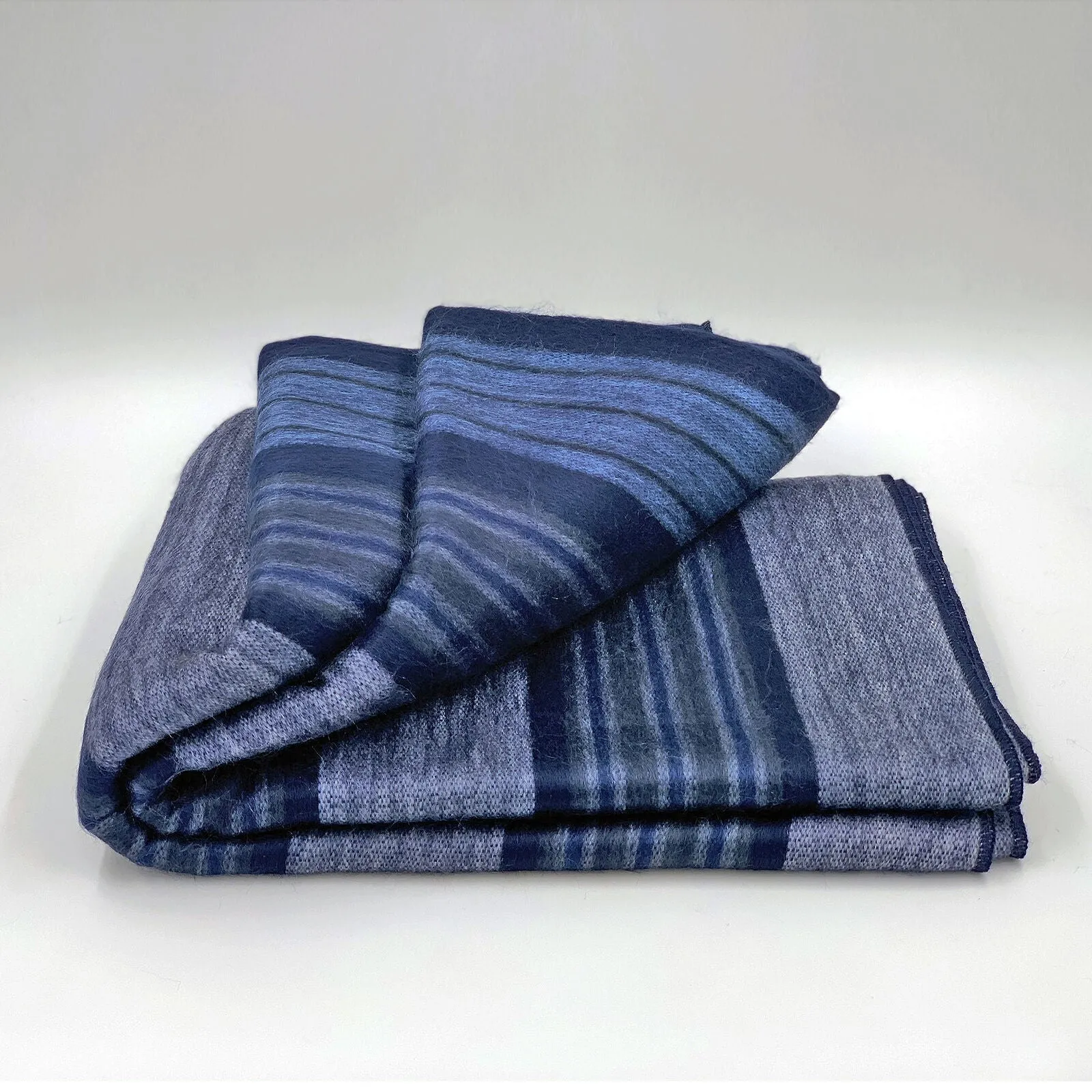 Chimborazo - Baby Alpaca Wool Throw Blanket / Sofa Cover - Queen 90" x 65" - multi colored thin stripes pattern