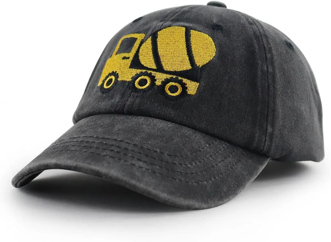 Construction Site Vehicles Hats for Boys Girls Age 3-10Adjustable Vintage Embroidered Kids Baseball Cap