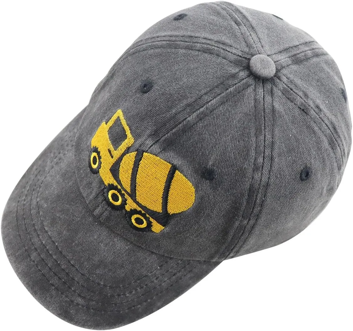Construction Site Vehicles Hats for Boys Girls Age 3-10Adjustable Vintage Embroidered Kids Baseball Cap