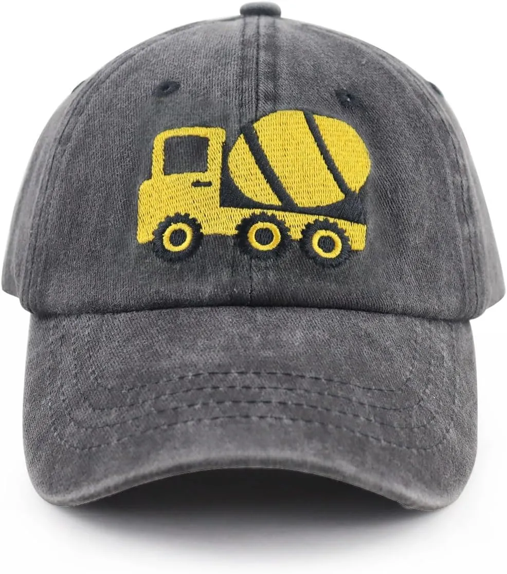 Construction Site Vehicles Hats for Boys Girls Age 3-10Adjustable Vintage Embroidered Kids Baseball Cap