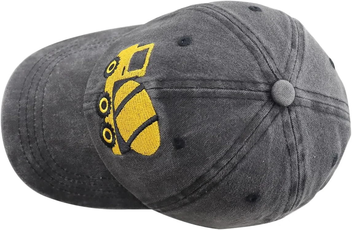 Construction Site Vehicles Hats for Boys Girls Age 3-10Adjustable Vintage Embroidered Kids Baseball Cap
