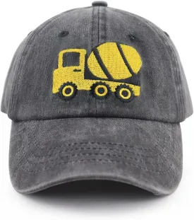 Construction Site Vehicles Hats for Boys Girls Age 3-10Adjustable Vintage Embroidered Kids Baseball Cap