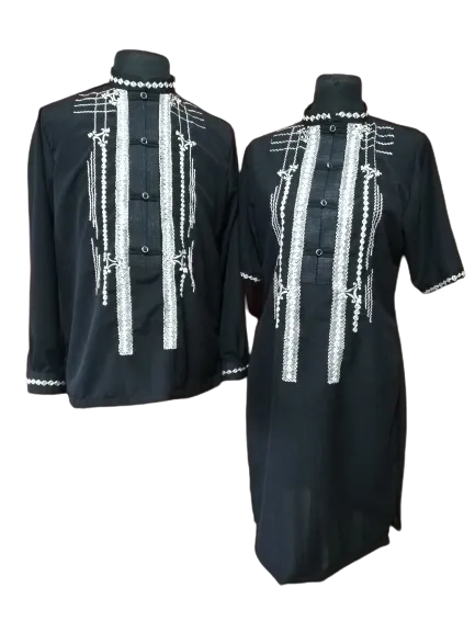 Couples Set Black Organza Barong Tagalog   Barong Dress -Jerome & Jenny - JV871