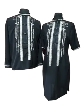 Couples Set Black Organza Barong Tagalog   Barong Dress -Jerome & Jenny - JV871