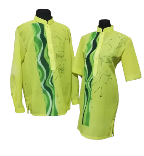 Couples Set Organza Green Barong Tagalog   Barong Dress - Nico & Amelia - JV77