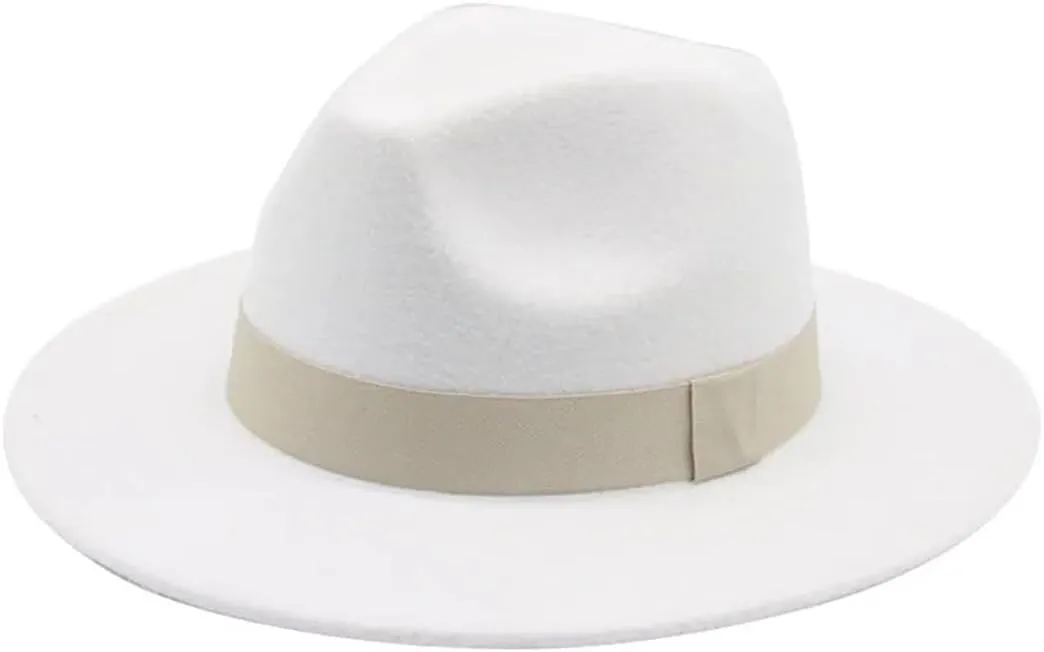Fedora Hat Ribbon Wide Brim Classic Wedding Church Bowler Cap Chapeau