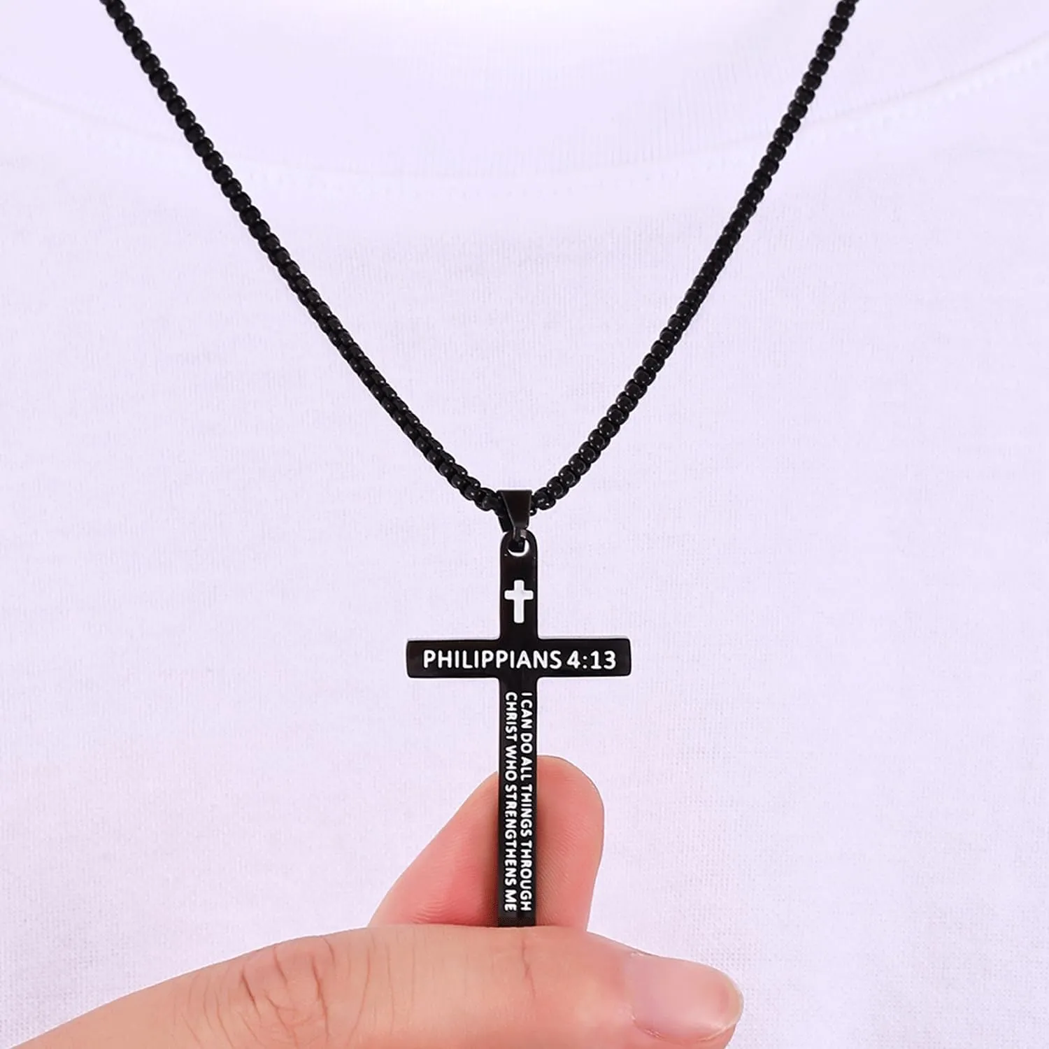 Fiusem Bible Verse Cross Necklace for Men, Stainless Steel Mens Necklace, Black/Gold/Silver Tone Cross Pendant for Men