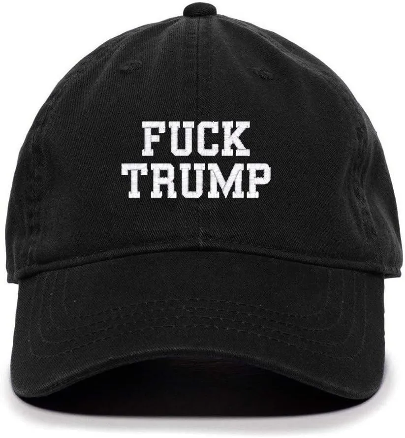 Fuck Trump Embroidered Baseball Cap Cotton Adjustable Dad Hat Black