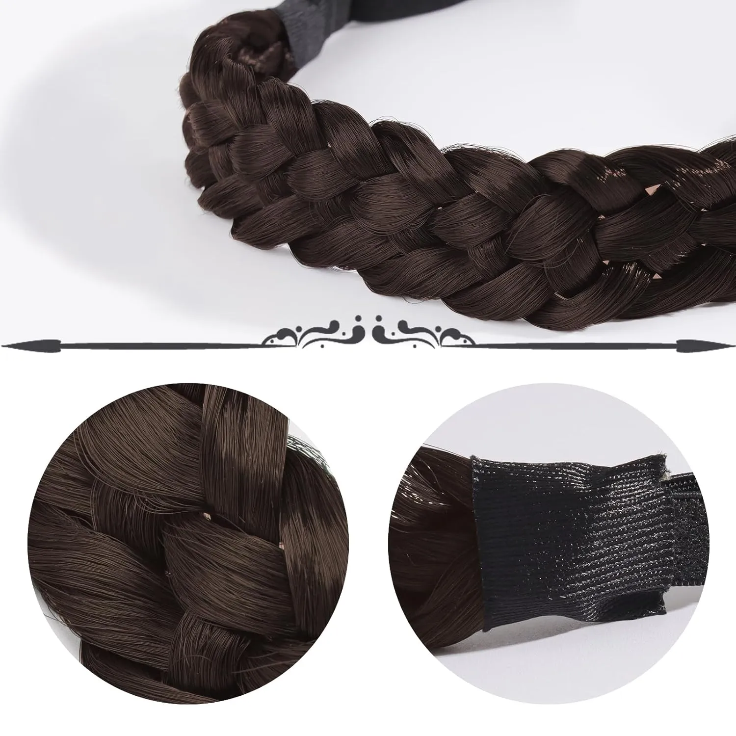 Fumwase Hairband - 5 Strands Synthetic Braid Headband, Stretch Elastic Chunky Wide Plaited Hair Braids Band, Braided Headband for Women Girls, Brown, 1 Pack