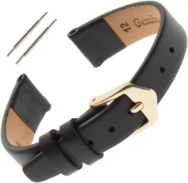 Gilden Ladies 6-14mm Classic Calfskin Flat Black Leather Watch Band F60