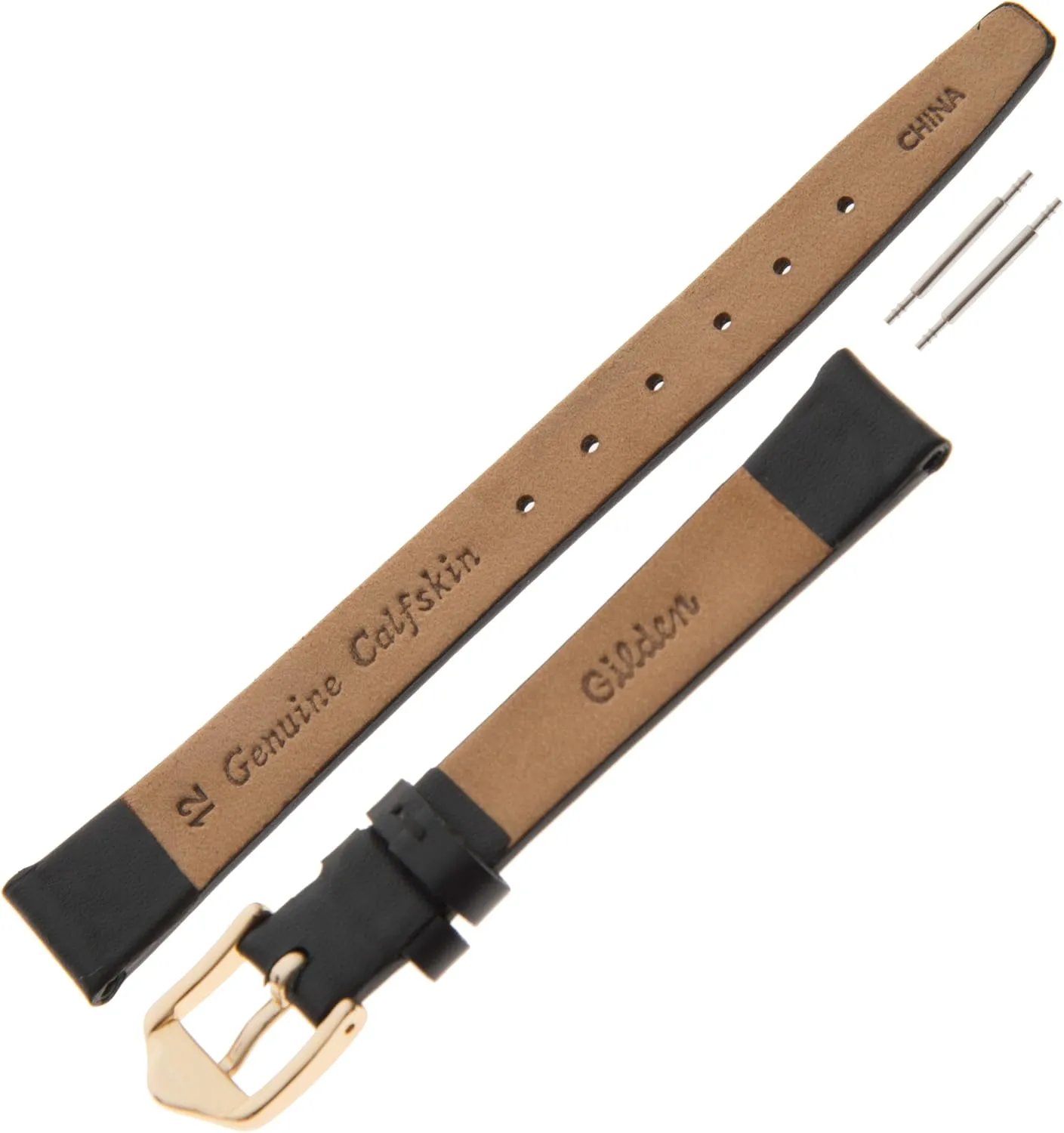 Gilden Ladies 6-14mm Classic Calfskin Flat Black Leather Watch Band F60
