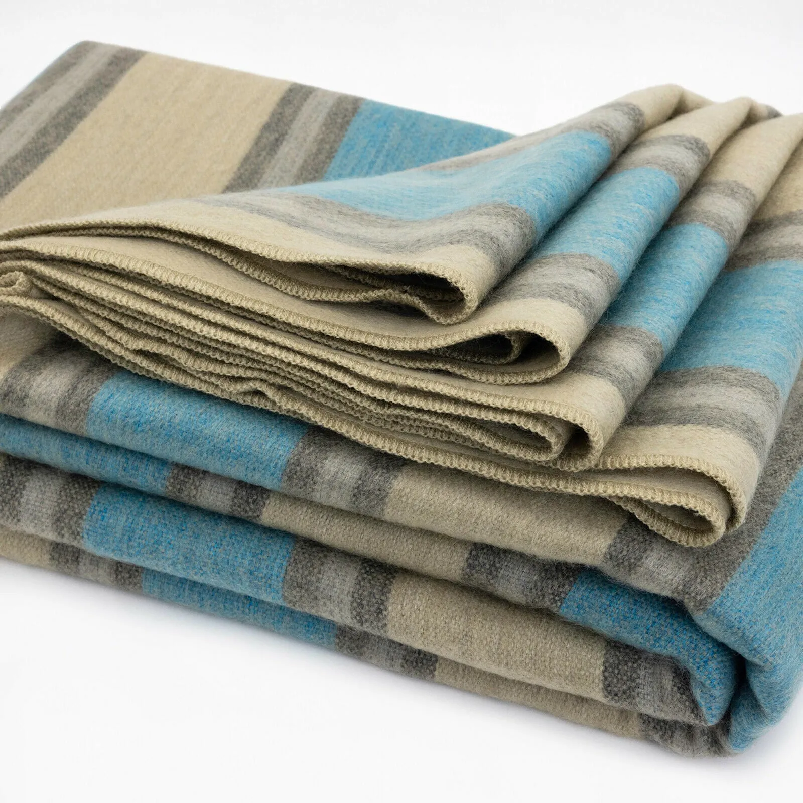 Guayzimi - Baby Alpaca Wool Throw Blanket / Sofa Cover - Queen 95" x 67" - cream turquoise stripes pattern