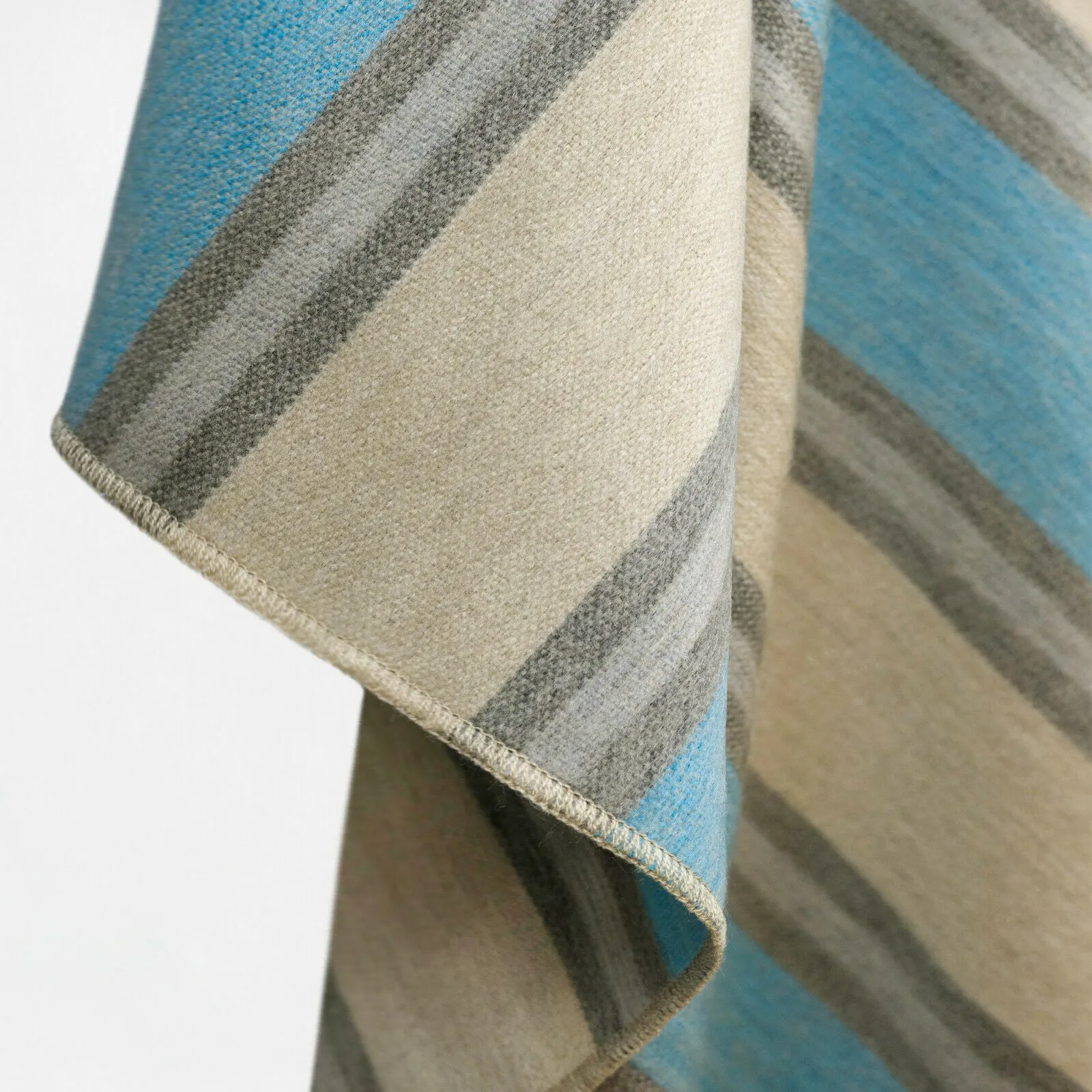 Guayzimi - Baby Alpaca Wool Throw Blanket / Sofa Cover - Queen 95" x 67" - cream turquoise stripes pattern