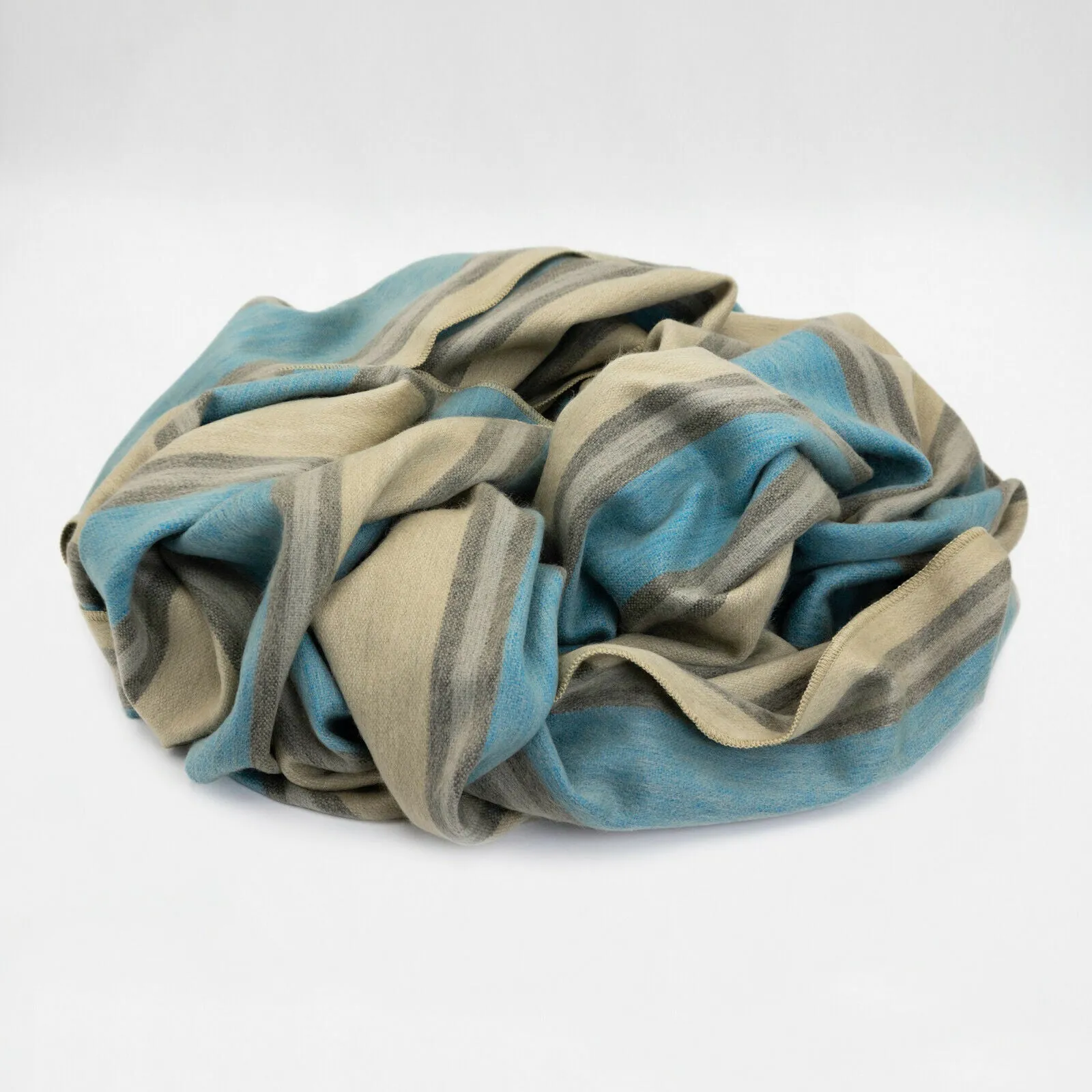 Guayzimi - Baby Alpaca Wool Throw Blanket / Sofa Cover - Queen 95" x 67" - cream turquoise stripes pattern