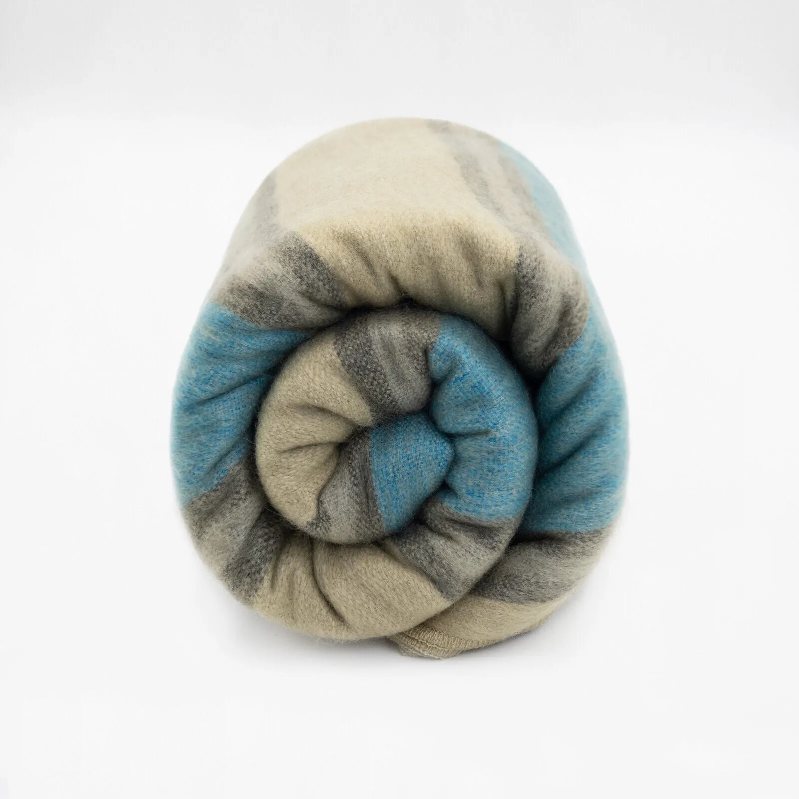 Guayzimi - Baby Alpaca Wool Throw Blanket / Sofa Cover - Queen 95" x 67" - cream turquoise stripes pattern