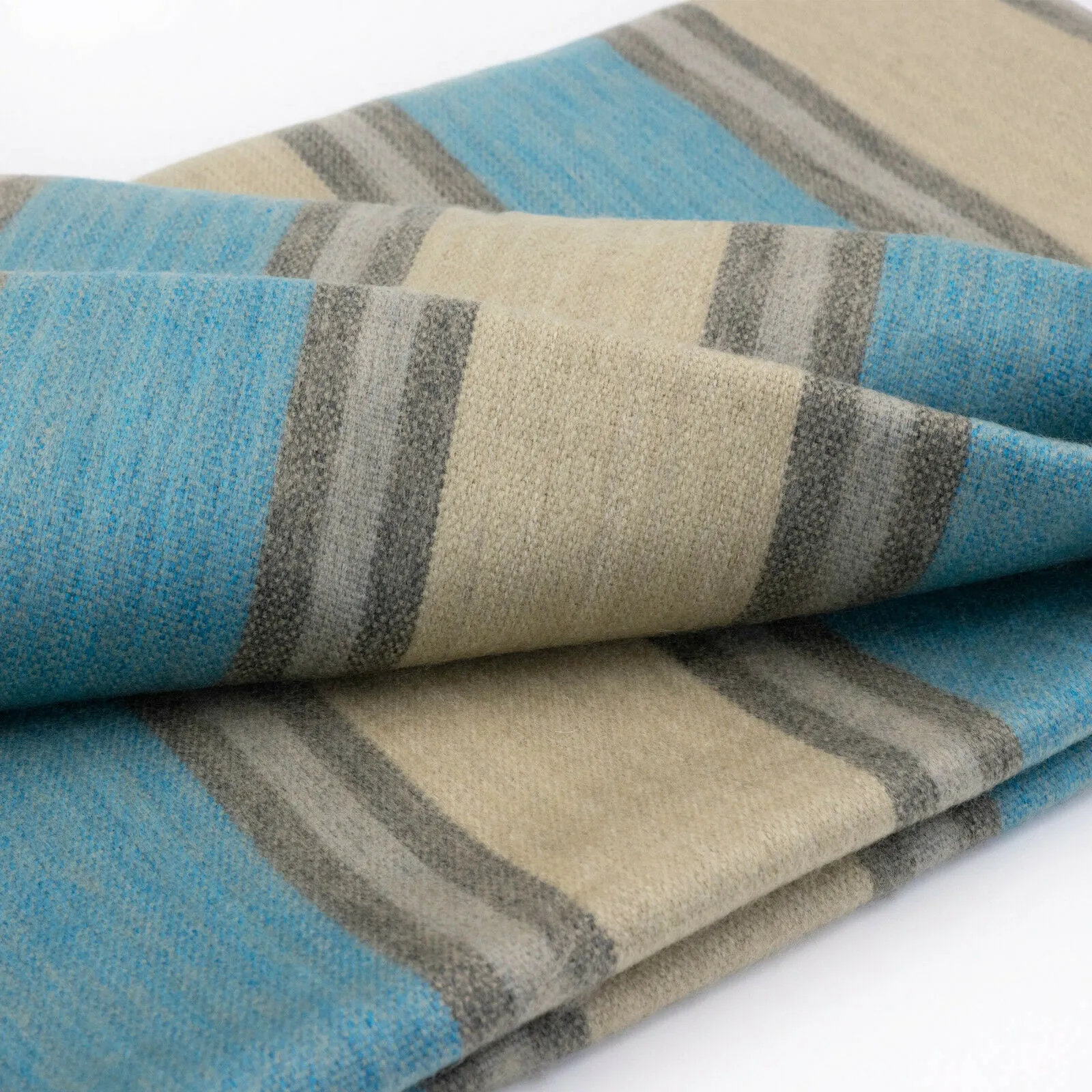 Guayzimi - Baby Alpaca Wool Throw Blanket / Sofa Cover - Queen 95" x 67" - cream turquoise stripes pattern