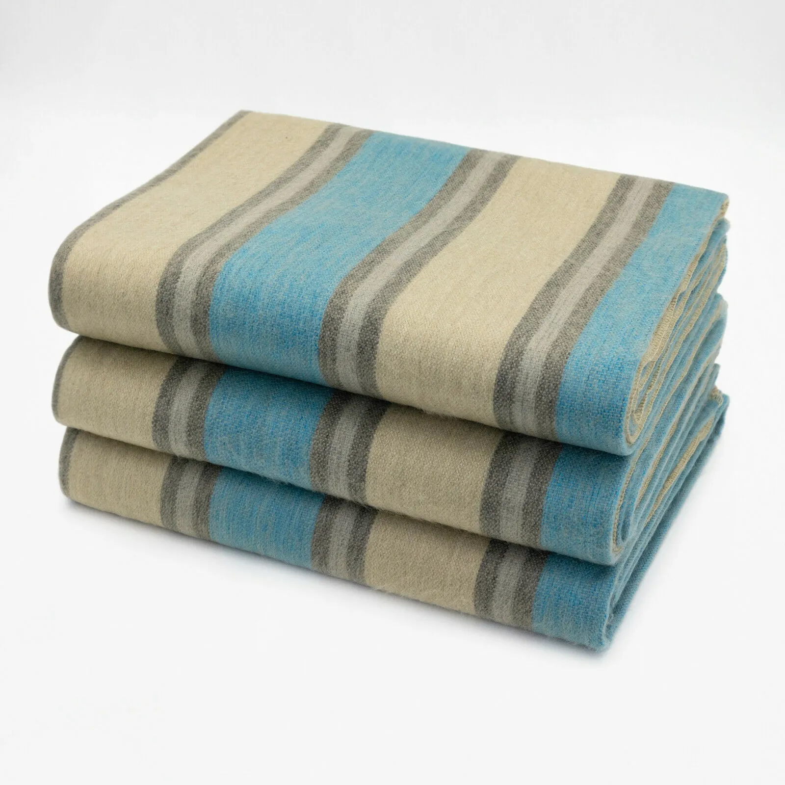 Guayzimi - Baby Alpaca Wool Throw Blanket / Sofa Cover - Queen 95" x 67" - cream turquoise stripes pattern