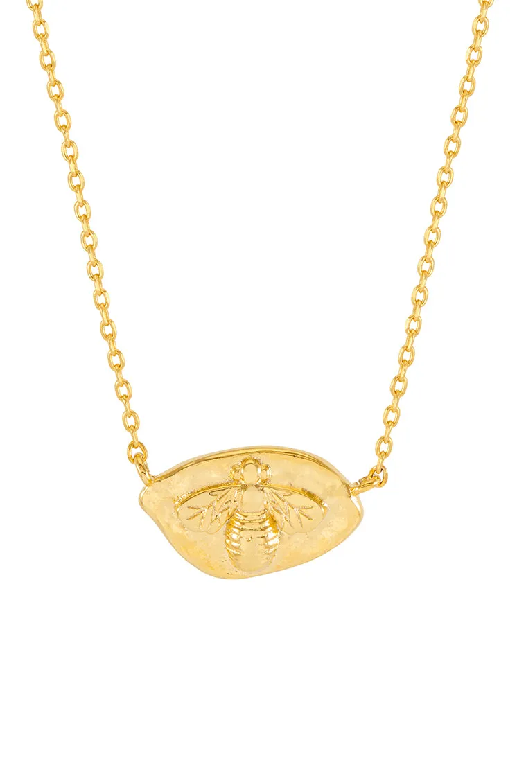 Hammered Coin Bee Pendant Necklace