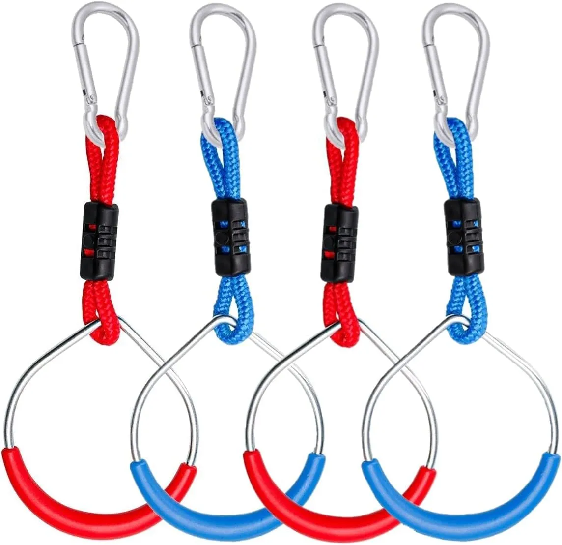 Hanging Ninja Rings (4 Pack) Ninja Warrior Accessories | Ninja Slackline Obstacle Course Accessories | Lily's Things Double Obstacle Course | Attachments to Most Home Playground Equipment Swing Sets